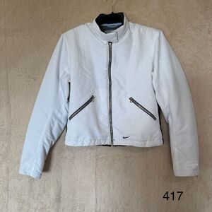 Vintage Y2K‎ Nike Bomber White Zip Up Jacket Sz Small P Zip Pockets Please Read